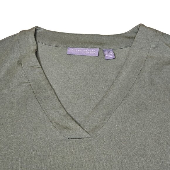 Susan Graver Lifestyle Women Liquid Knit Tunic Top 1XL Green Long Sleeve V-Neck - Picture 4 of 5